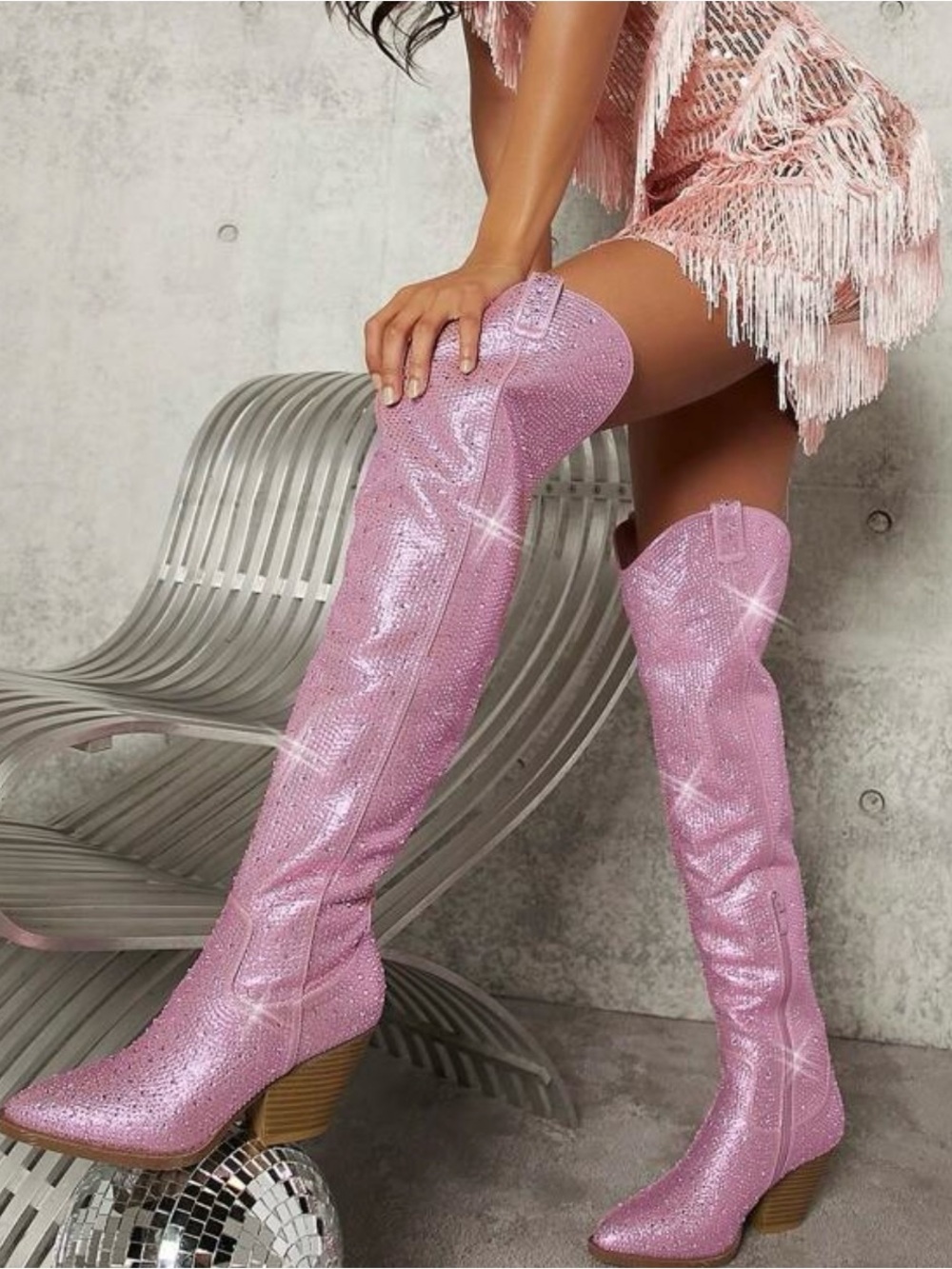 Women's Sparkle Over-the-Knee Pink Boots
